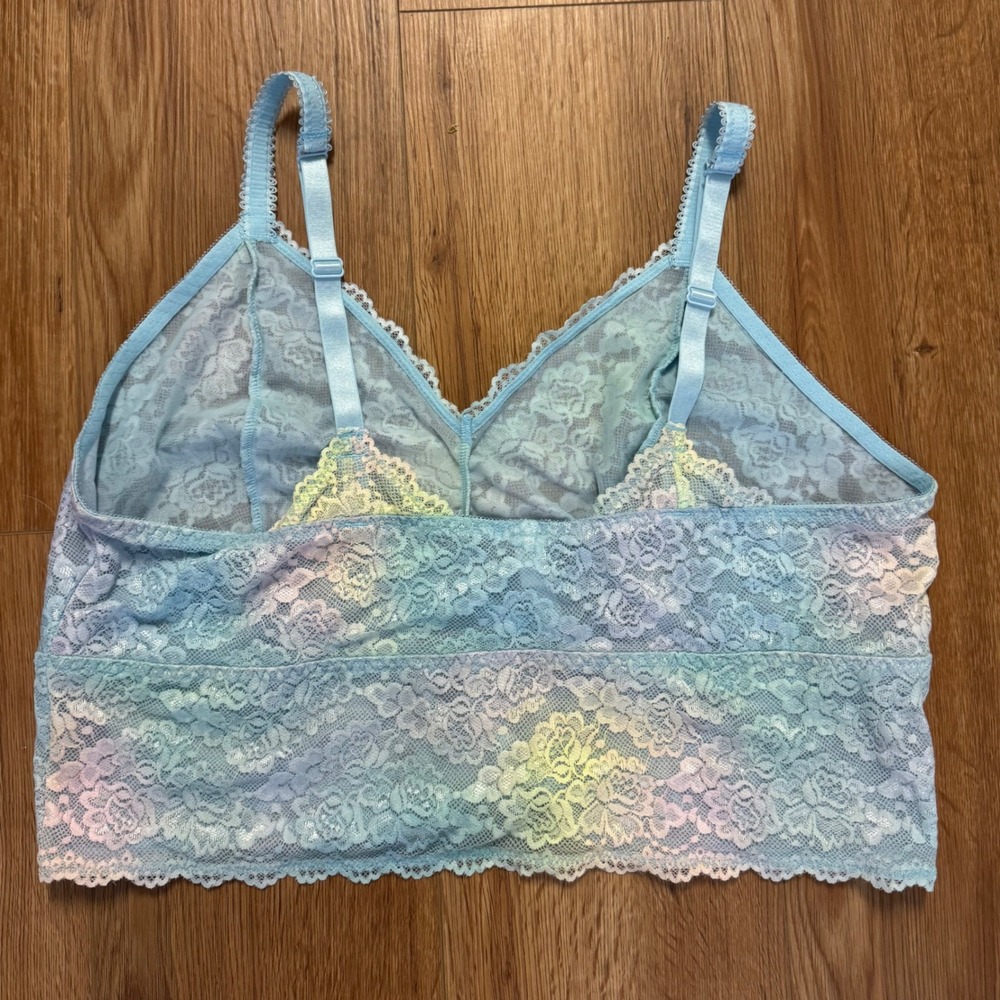 Torrid Curve Lace Bralette Womens 3 Blue Pastel Tie Dye Floral Longline Wireless - Picture 5 of 7